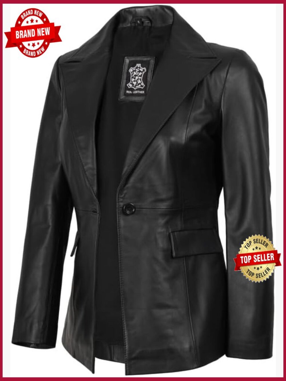 Real Lambskin Leather Blazer Jacket - Women's Classic Overcoat